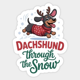 Funny Dachshund Through The Snow Christmas Sticker
